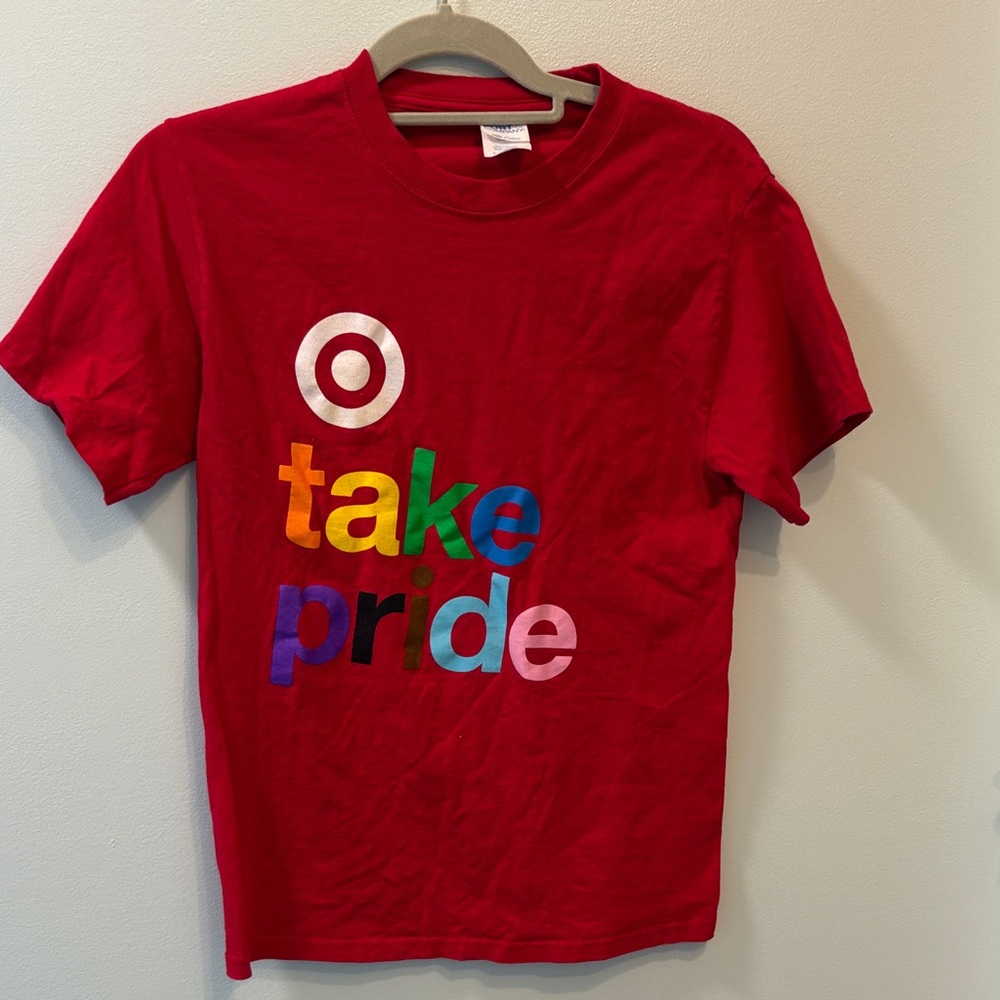 Target Red 'Take Pride' Adult Small Tee with Rainbow Letters